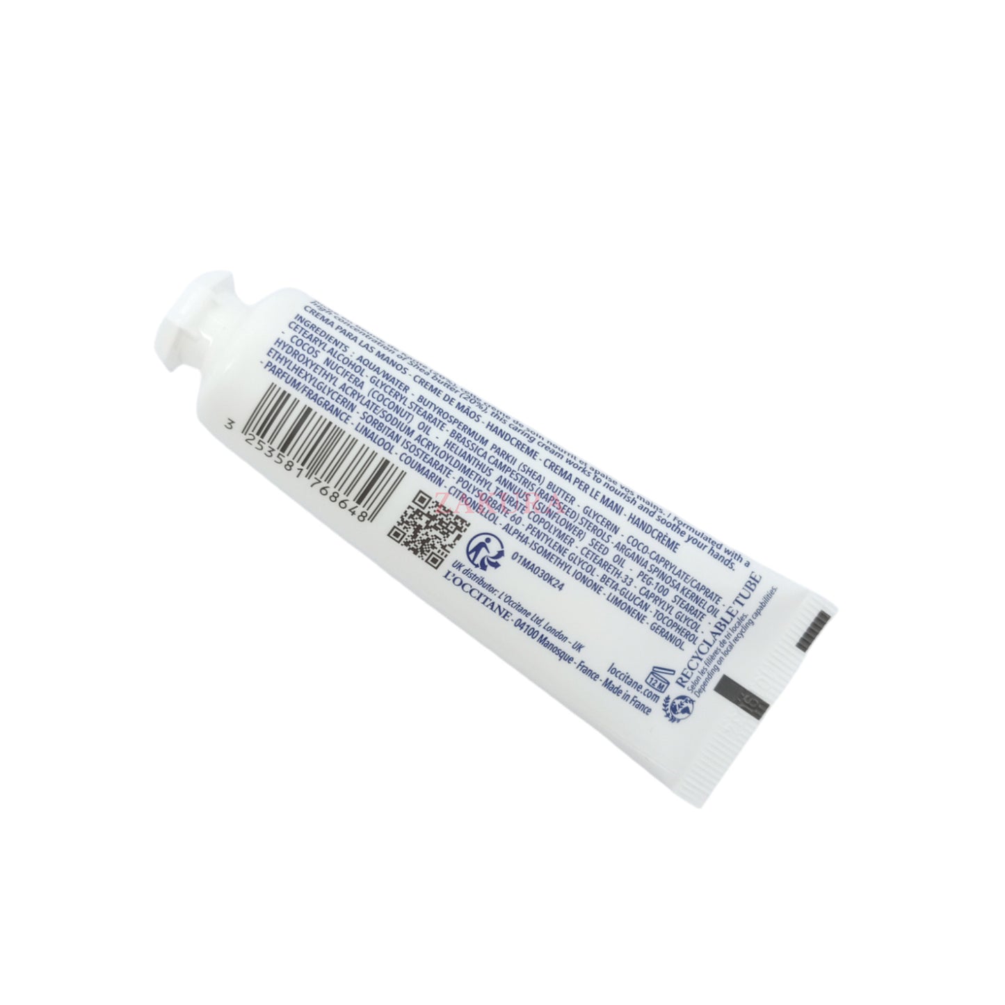L'Occitane Shea Butter Hand Cream – New version 30ml tube, available at Zakura Global for nourishing and repairing dry hands.