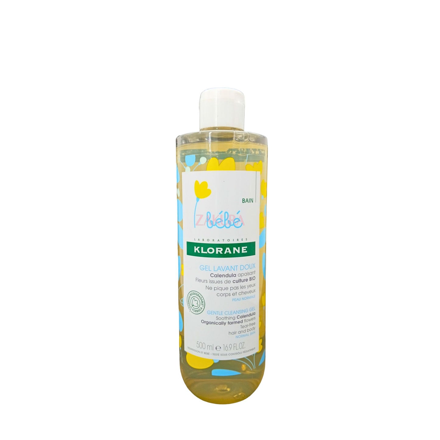 Klorane Baby Gentle Cleansing Gel – Twin pack 500ml x 2, organic calendula formula for sensitive baby skin, available at Zakura Global.