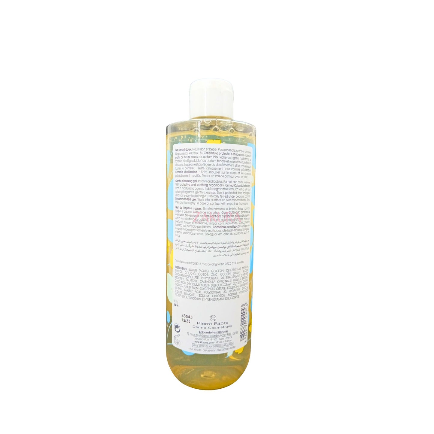 Klorane Baby Gentle Cleansing Gel – Twin pack 500ml x 2, organic calendula formula for sensitive baby skin, available at Zakura Global.
