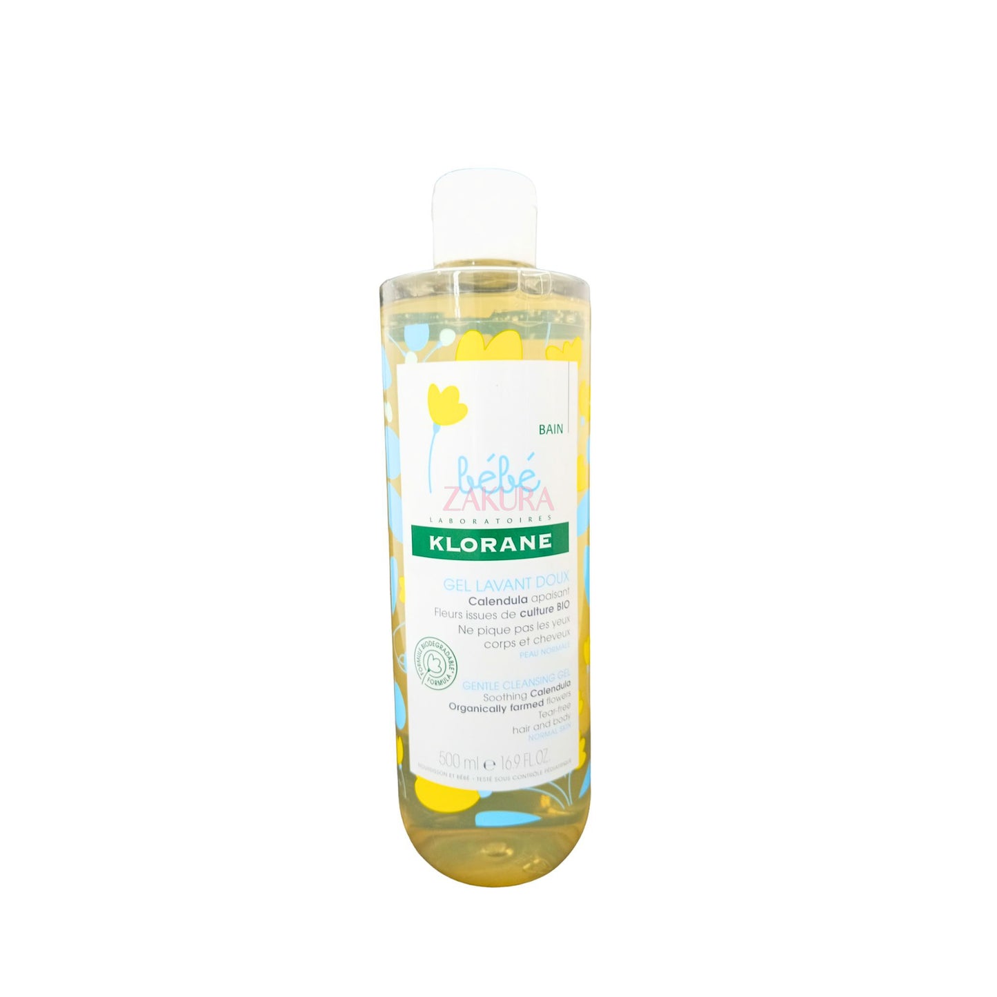 Klorane Baby Gentle Cleansing Gel – Twin pack 500ml x 2, organic calendula formula for sensitive baby skin, available at Zakura Global.