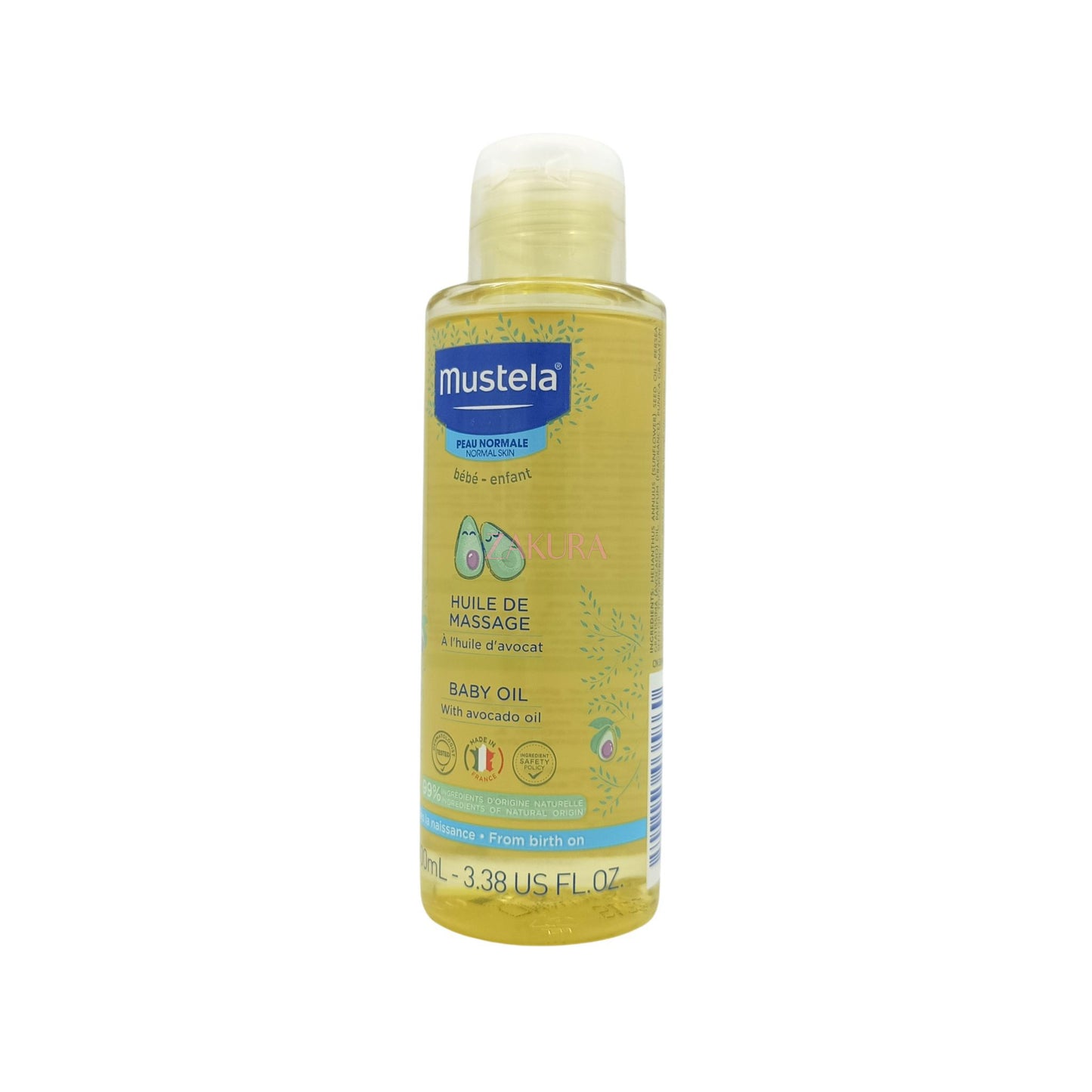 Mustela Baby Massage Oil 100ml – Natural and gentle skincare for babies, available at Zakura Global.