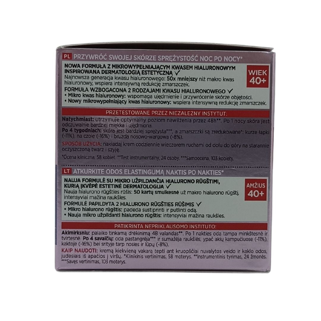 L'Oreal Revitalift Filler Night Cream – 50ml jar for overnight hydration and plumping, available at Zakura Global.