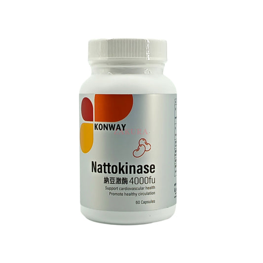 Konway Nattokinase 4000FU – 60 capsules heart health supplement with black garlic and red yeast rice, available at Zakura Global.