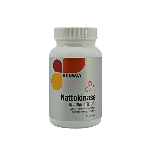 Konway Nattokinase 4000FU – 60 capsules heart health supplement with black garlic and red yeast rice, available at Zakura Global.