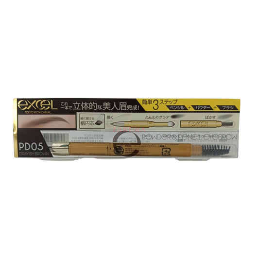 EXCEL Powder & Pencil Eyebrow Ex 13g (PD01 Natural Brown/PD02 Camel Brown/PD05 Grayish Brown/PD13 Ash Grey)