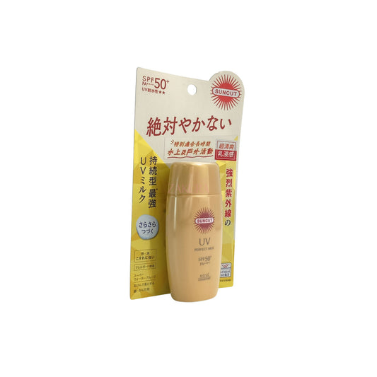 Kose Suncut UV Protect Super Water Proof Milk – 50ml SPF50+ sunscreen with matte finish and hydrating ingredients, available at Zakura Global.