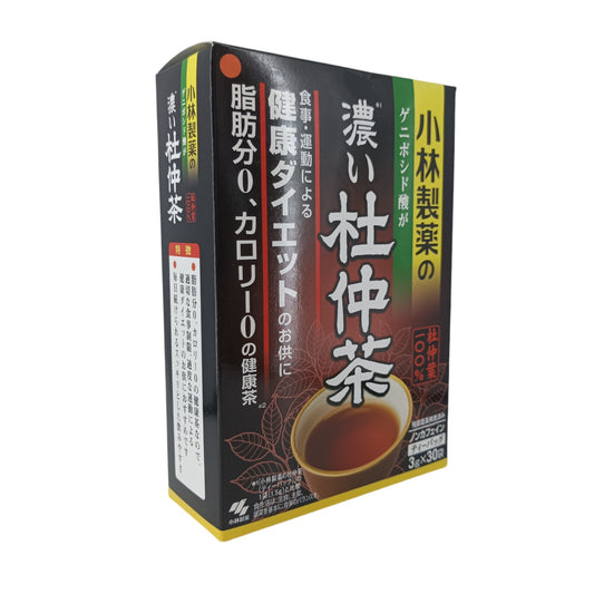 Kobayashi Strong Tochu Tea – 30 x 3g herbal tea bags made from Eucommia leaves, available at Zakura Global.