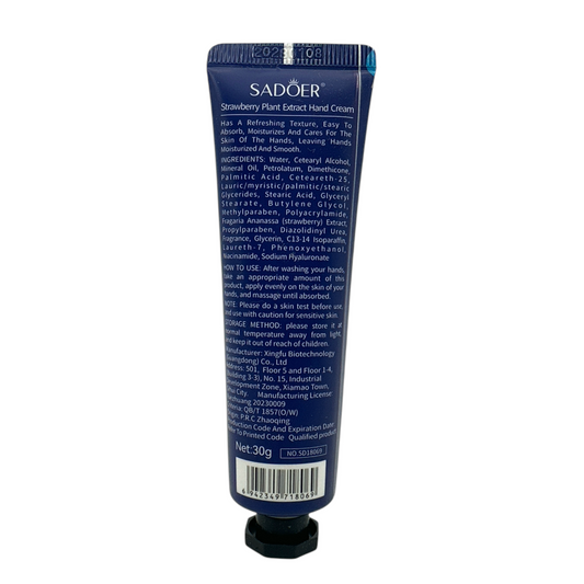 SADOER Hand Cream Strawberry & Plants 30g – Fruity Moisturizing Hand Lotion by Zakura Global