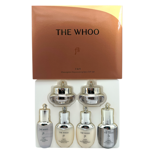 Whoo Cheongidan Radiant Special Set – six-piece anti-aging skincare collection with golden gardenia, available at Zakura Global.