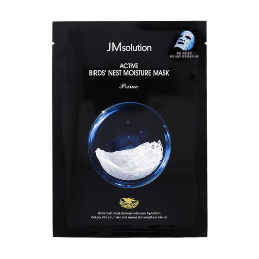 JM Solution Active Bird's Nest Moisture Mask – 10pcs hydrating sheet masks with swiftlet nest extract and hyaluronic acid, available at Zakura Global.