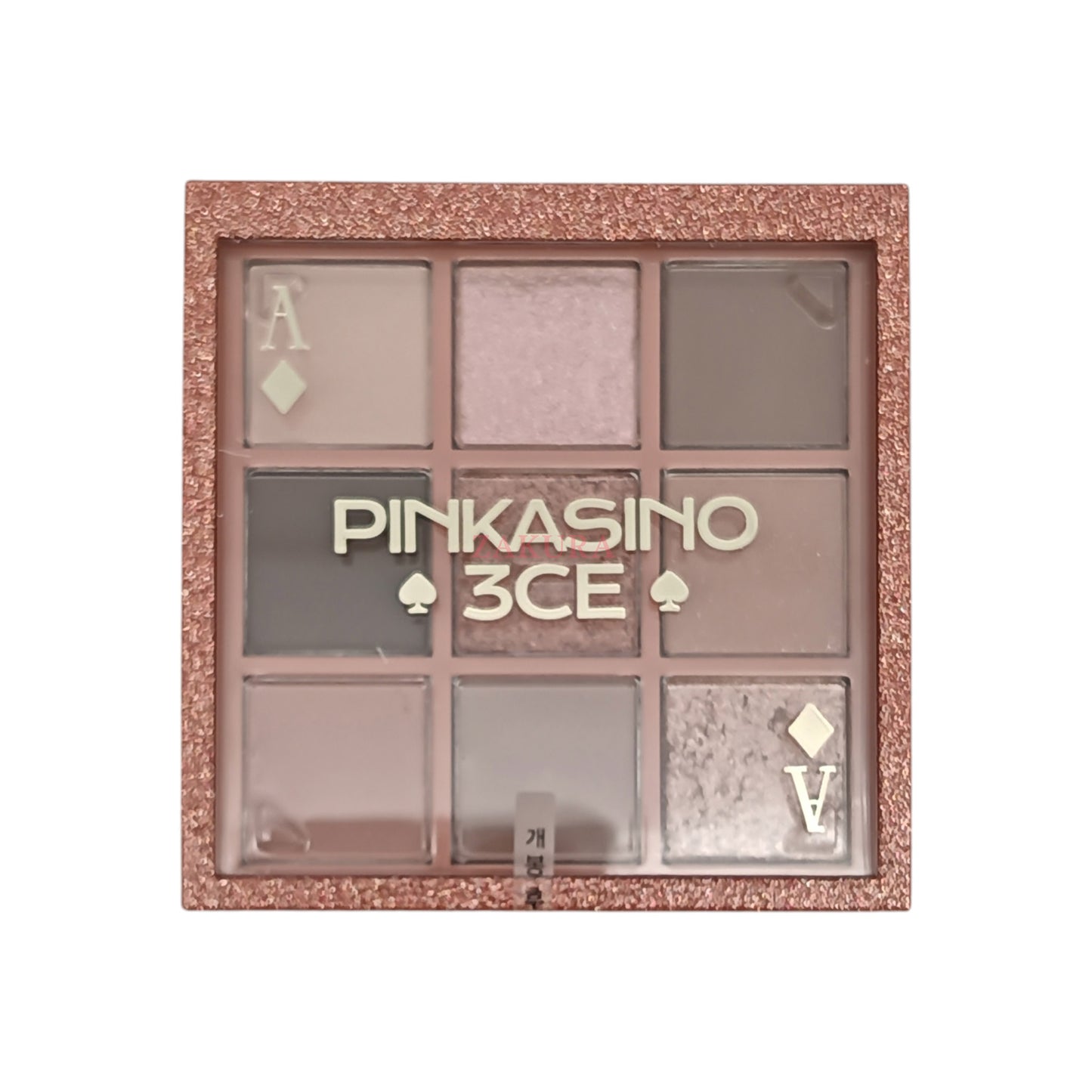 A 3CE Multi Eye Color Palette in Knotted Pink shade, containing various pink-toned eyeshadows with matte, shimmer, and satin finishes.