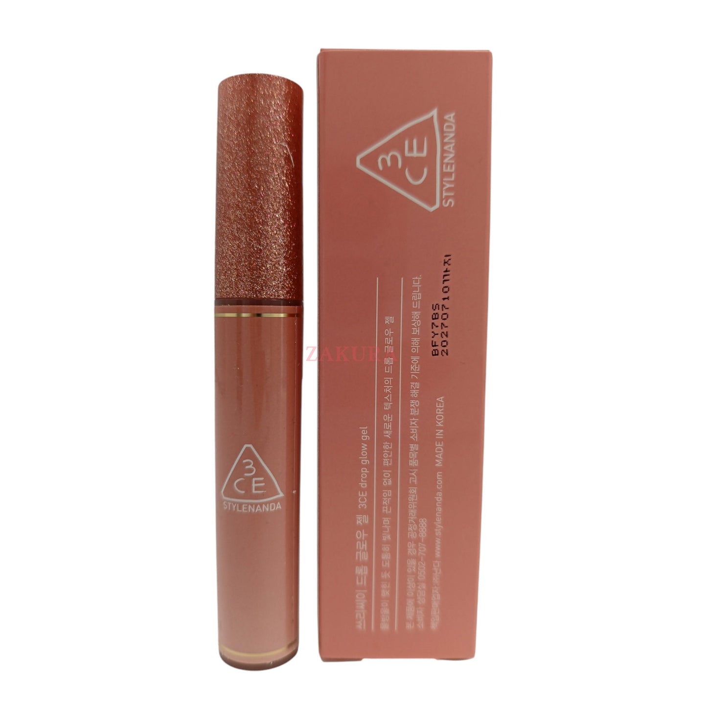 3CE Drop Glow Gel highlighter in a mauve tone, with a creamy texture and a cloud-like appearance.