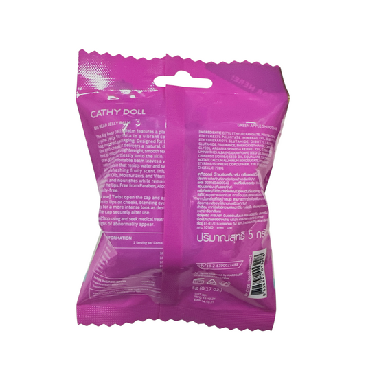 Cathy Doll Big Bear Jelly Balm – Green Apple Smoothie 5g – moisturizing jelly balm for lips and cheeks in cute bear packaging, available at Zakura Global.