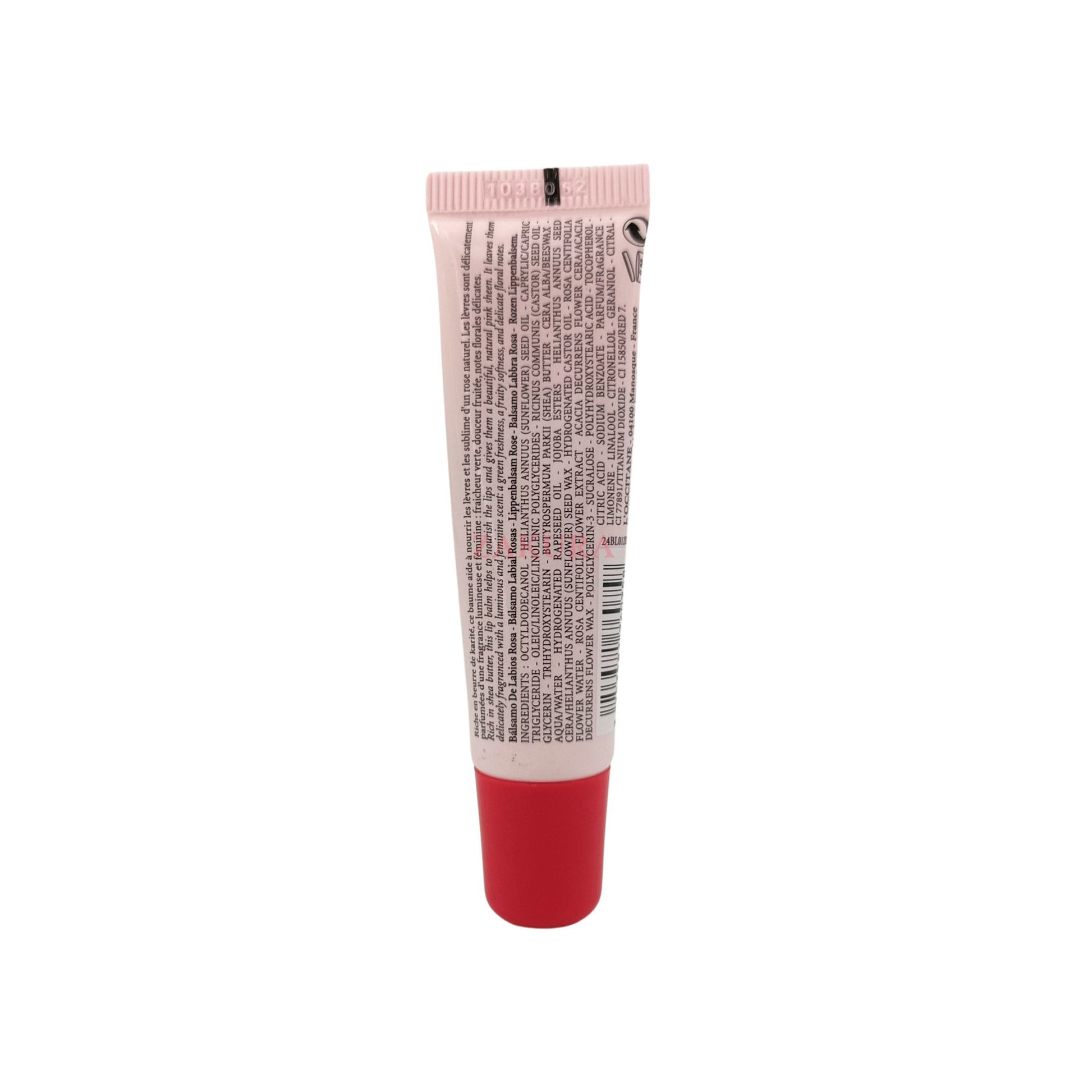 L'Occitane Rose Lip Balm – 12ml tube with floral hydration and soft tint, available at Zakura Global for nourishing and fragrant lip care.