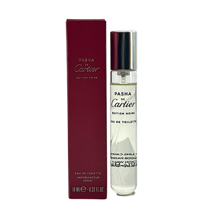 Cartier Pasha de Cartier Edition Noire EDT Spray – Miniature 10ml, bold citrus and woody fragrance for men, available at Zakura Global.