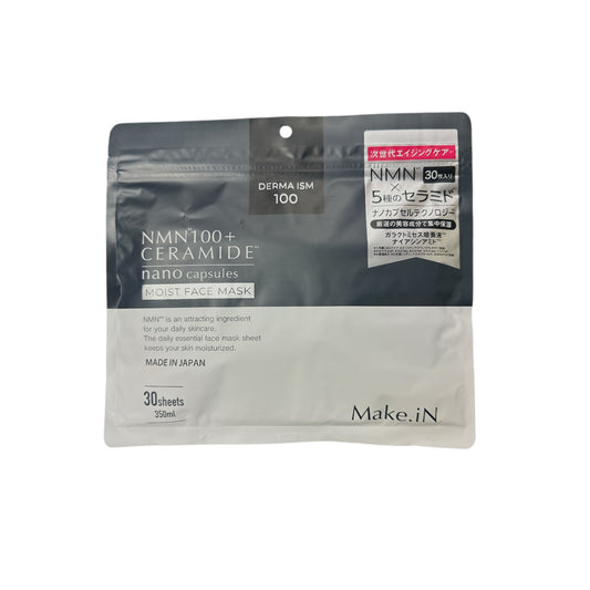Make.iN NMN100 Plus Ceramide Moist Face Mask 30pcs – Hydrating, Anti-Aging, Skin Barrier Repair by Zakura Global.