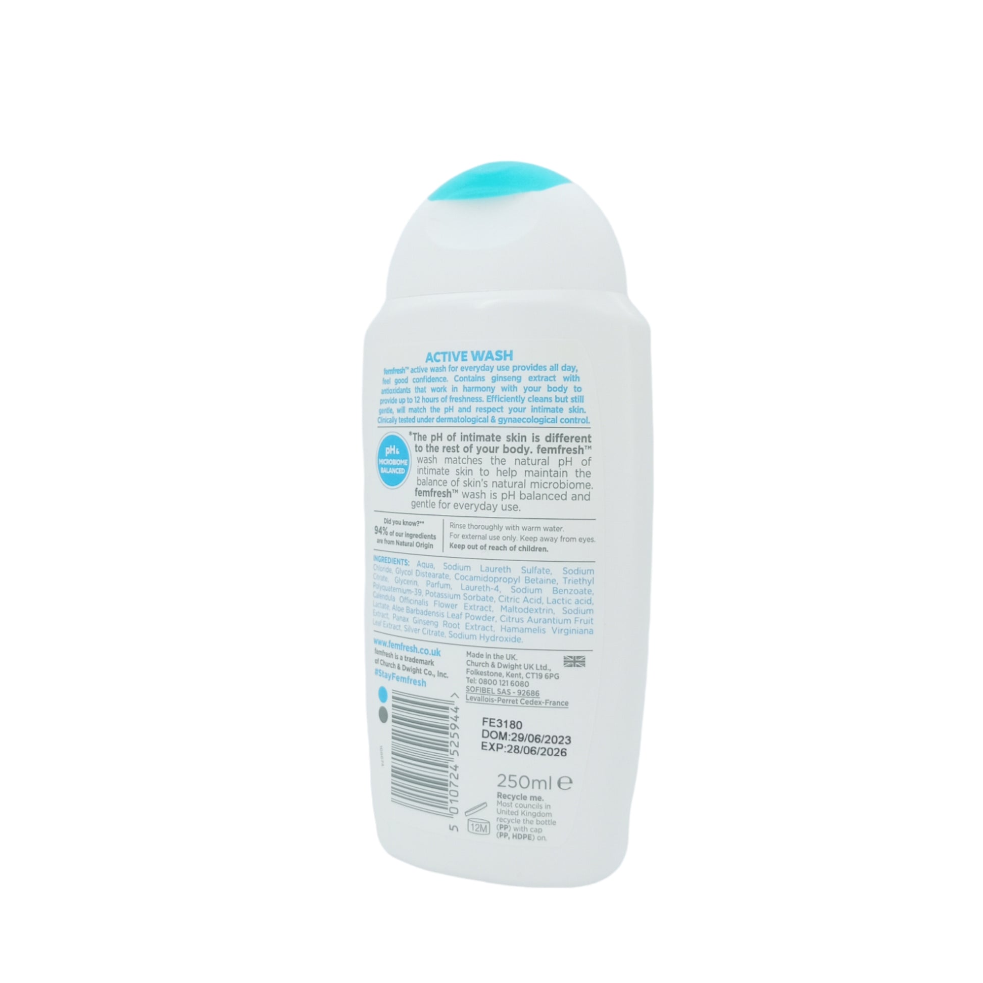 Femfresh Ultimate Care Active Wash 250ml/ Soothing Wash 250ml Active Wash