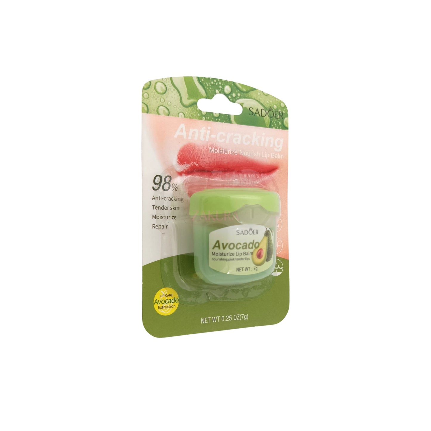 SADOER Anti-cracking Moisturize Nourish Lip Balm 7g (Peach/Honey/Avocado/Chamomile) Avocado