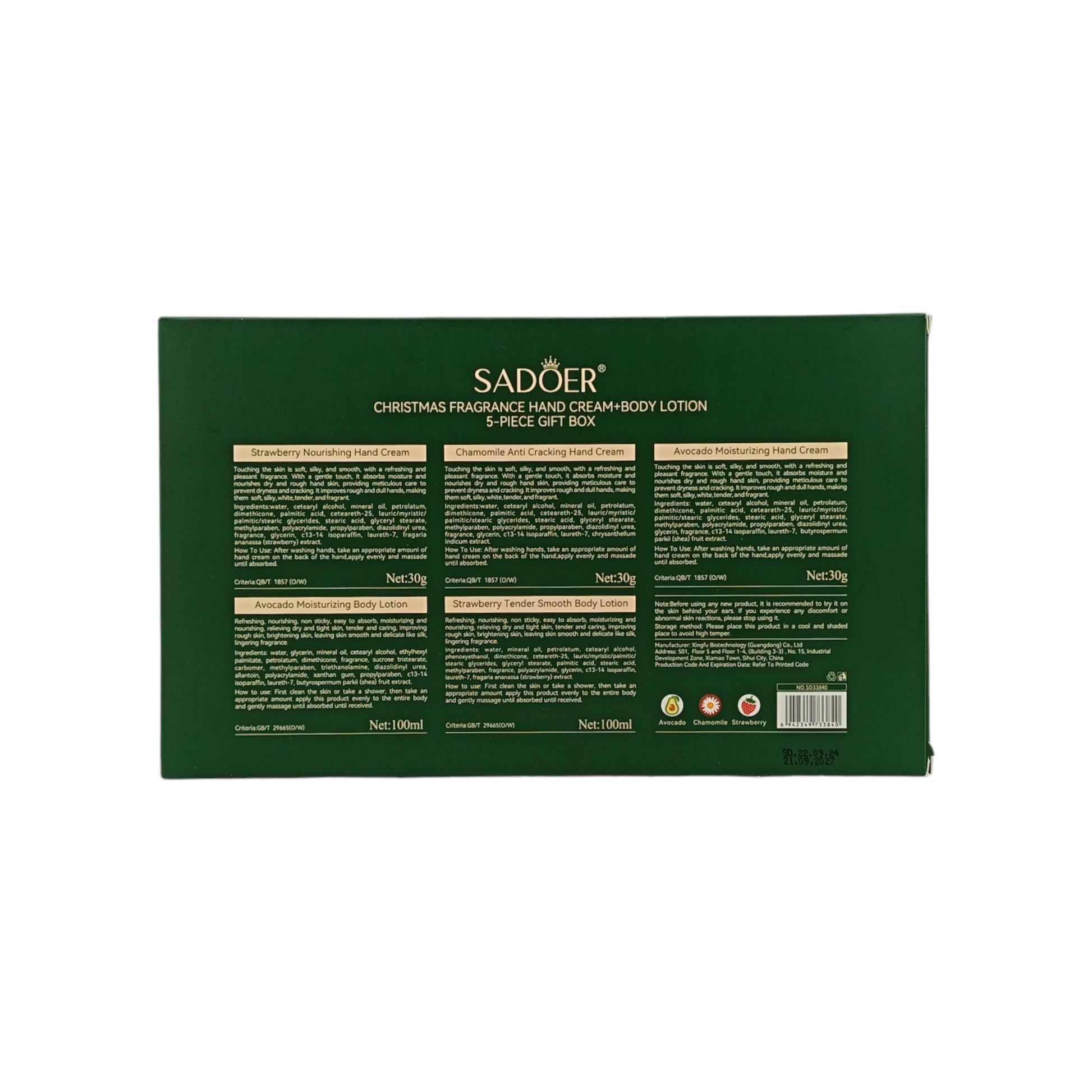 SADOER Christmas Hand & Body Cream Set – 5pcs moisturizing skincare with festive scents, available at Zakura Global.