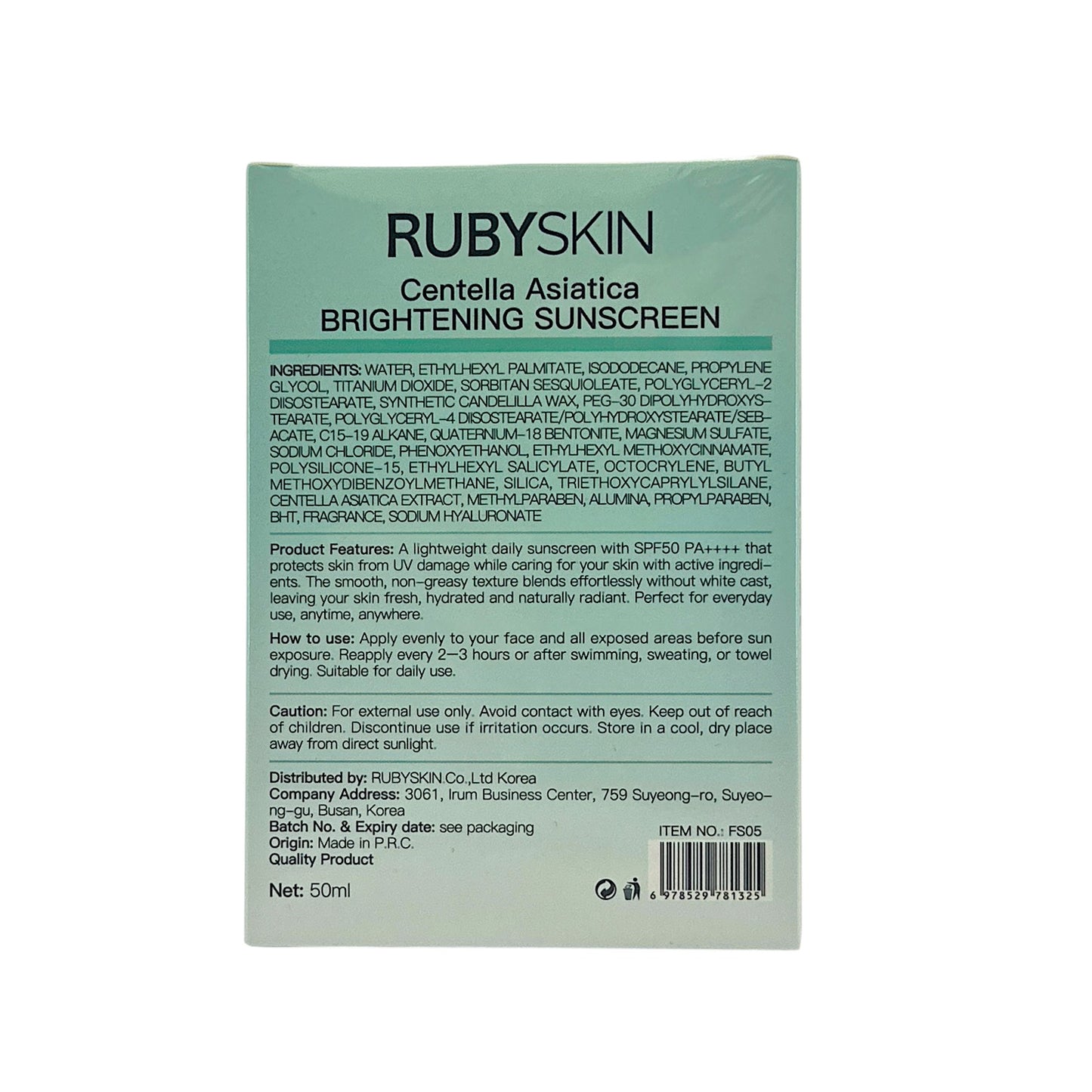 RUBYSKIN Functional Sunscreen - Vitamin C  SPF50+ 50g