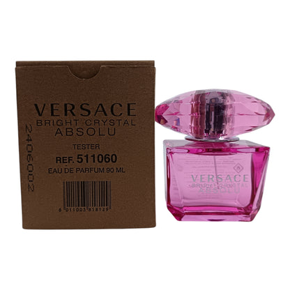 Versace Bright Crystal Absolu Eau De Parfum Tester 90ml – rich floral fragrance in plain packaging, available at Zakura Global.