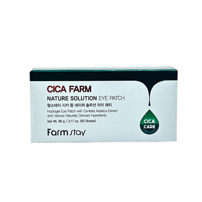 Farm Stay Cica Farm Nature Solution Eye Patch 60pcs – Soothing hydrogel patches with Cica for hydration and brightening at Zakura Global.
