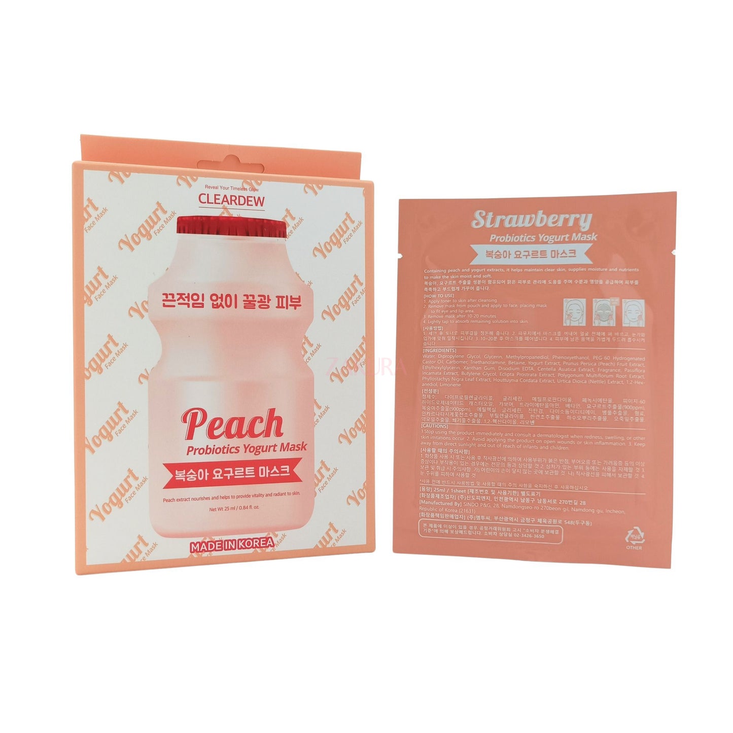 Cleardew Strawberry Probiotics Yogurt Mask 6pcs/ Peach Probiotics Yogurt Mask 6pcs Peach