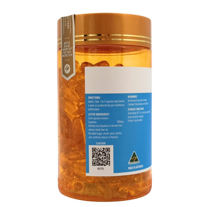 Healthy Care Squalene 1000mg 200 Capsules – shark liver oil antioxidant supplement for immune and skin health